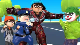 Good Nick Transforme Blu IronMan Help Police vs NickHulk Joker - Scary Teacher 3D Happy Ending