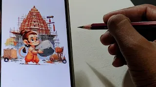 Hanuman Ji Drawing, Ram Mandir Drawing, Outline Tutorial🥰