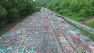 Graffiti Highway / buckled / destroyed - with view from DJI Drone