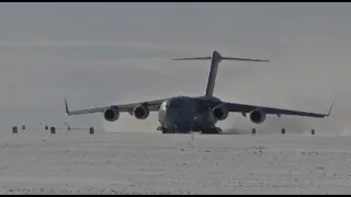 Fully-loaded C-17 uses compacted deep-snow airfield built by Corps of Engineers R&D