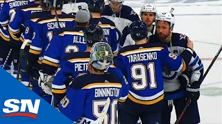 Jets & Blues Shake Hands After Winnipeg Gets Bounced From Playoffs