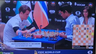 Last 5 minutes of Pragnananada vs Carlson Final match Round 1