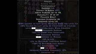 D2R | PALADIN LADDER SS 5 | REROLL PHOENIX SACRED TARGE 45 ALL RES 168 DEFENSE