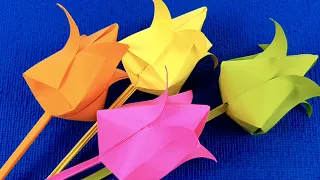 Оригами тюльпан из бумаги. Как сделать объемный бумажный цветок.