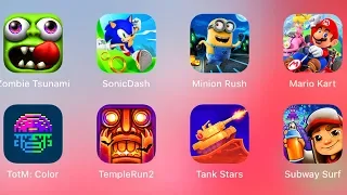 Zombie Tsunami,Sonic,Minion Rush,Mario Kart,Tomb Of The Mask,Temple Run 2,Tank Stars,Subway Surfers,