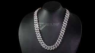 22 Inch 18 MM Cuban Chain with CVD Lab Grown Diamond in 10K Rose White Gold