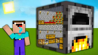 Minecraft NOOB vs PRO: NOOB FOUND SECRET BASE INSIDE FURNACE! ONE BLOCK HOUSE! (Animation)