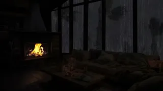 In a warm bedroom with sounds of a fireplace and a pouring rain, you can fall asleep quickly.