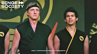 Cobra Kai team crashes Daniel’s presentation | Cobra Kai (Season 2, Episode 3)