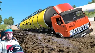 КАМАЗ УТОНУЛ В ГРЯЗИ - Euro Truck Simulator 2 + РУЛЬ