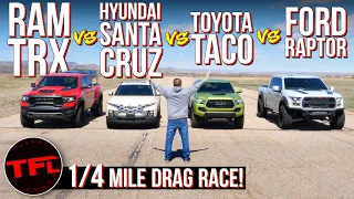 What’s Faster - the New Santa Cruz or The Tacoma - a Modded Raptor or The TRX? Let’s Find Out!