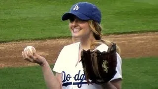 Melissa Rauch Big Bang Theory First Pitch @Dodger Stadium 6-12-13