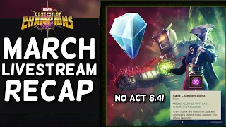 March Livestream Recap | New Currency, Boosts, Sagas, Nightcrawler etc | Marvel Contest of Champions