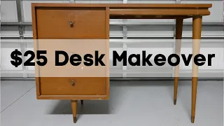 Mid Century Modern Desk Restoration |Trash to Treasure| Replacing laminate with wood |Furniture Flip