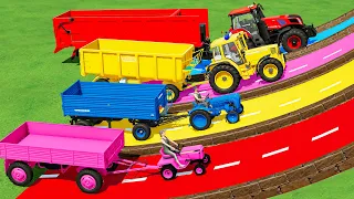 MINI & BIG TRACTOR - PORSCHE vs FENDT vs J.DEERE vs MASSEY FERGUSON TRACTORS w/ MUDDY PARKOUR! FS22