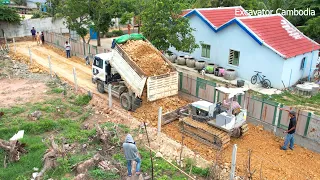 Amazing Processing Operator Skills Miniature Dozer Pushing Dirt & Truck 5TON Unloading building Road