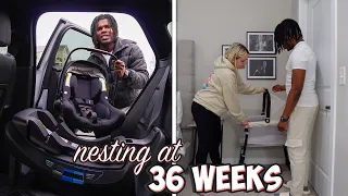 NEST WITH US WHILE 36 WEEKS PREGNANT | installing the car seat, setting up bassinet, & more!