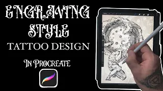 Engraving Style Tattoo Design in Procreate