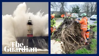 Storm Eunice: planes struggle and roofs are ripped off as millions face disruption