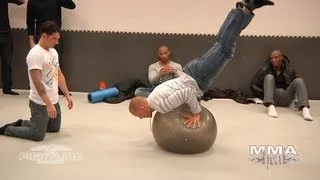 UFC Champ Georges St-Pierre Learns New Tricks On An Exercise Ball At UFC Sweden Open Workouts