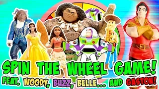 Toy Story 4, Beauty and The Beast & Moana Spin The Wheel Game! W/ Woody, Belle & Gaston