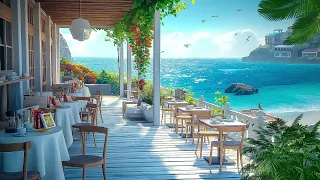 Smooth Bossa Nova Jazz Music at Seaside Coffee Shop Ambience with Calming Ocean Waves for Good Moods