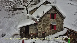 Winter night in a stone cabin alone, under a heavy snowfall. Kitchen on a wood stove. Paniscia. ASMR