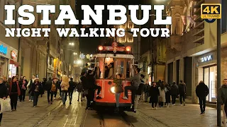 Istanbul Night Walking Tour, Turkey | Istiklal Street Night | 4K 60fps