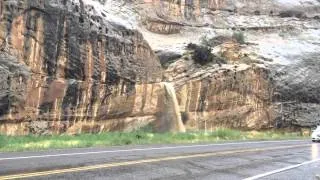 Capitol Reef roadside waterfall.