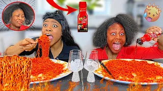 ASMR 10X NUCLEAR FIRE NOODLES CHALLENGE!!! (EATING SOUNDS) *SHE CRIED* MUKBANG | The queens family