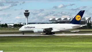 4K - Lufthansa Airbus A340, A350, A380 take-off at Munich MUC