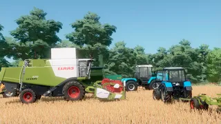 FS22 / Карта Кошмак #07 Уборка рапса 2xClaas Lexion 670, JD8530, Raba 250, JD790i, МТЗ-892 и 1221