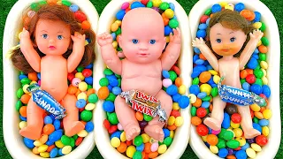 Satisfying Video | Colorful Bathtubs Full of Sweets with Grid Balls Slime & Candy Skittles ASMR