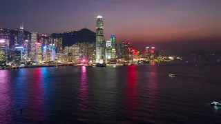 Hong Kong at Night. 4K No Copyright Drone Footage