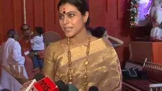 KAJOL IN TYPICAL BENGALI LOOK, WITH KIDS AT NORTH MUMBAI SARBOJANIK DURGA POOJA