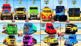 Telsa Truck vs Monster Truck vs Color Trucks vs School Bus - GTA 5 Mods Trucks Compilation 1 hour