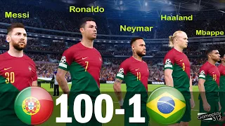 PORTUGAL 100-1 BRAZIL | MESSI, RONALDO, MBAPPE, NEYMAR, HAALAND , ALL STARS | PES Gameplay