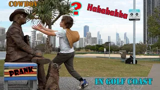 #Cowboy_prank in gold Coast city. awesome reactions. Statue prank.