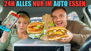 Wir essen 1 Tag lang alles NUR im Auto (amk mit verrückter Frau eingesperrt)