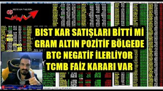 BIST KAR SATIŞLARI BİTTİ Mİ GRAM ALTIN POZİTİF BÖLGEDE BTC NEGATİF İLERLİYOR TCMB FAİZ KARARI VAR