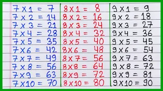 Learn Table of 7, 8 and 9 | 7 ka table | 8 ka table | 9 ka table | table of 8 | table of 9