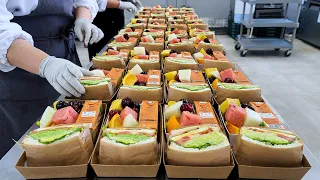 Sandwich master, Sandwiches made in bulk with Fresh fruit, Ham Egg Sandwich, Korean street food