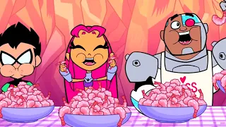 Teen Titans Go! Seafood party on the beach