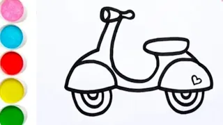 Cute Scooter Drawing | ow to draw a cute Scooter with colour easy step by step drawing for beginners