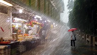 4K SUPER THUNDERSTORM RAIN WALKING TOUR IN CBD SINGAPORE (Tanjong Pagar Plaza) Business District