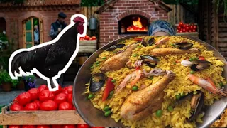 Cooking a Village Style Chicken Paella with Fresh Garlic