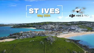 St Ives 2024 - aerial drone flight over the beautiful historic town, famed for its beaches.