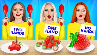 No Hands VS One Hand VS Two Hands Eating Challenge | Rainbow Cake Decorating by RATATA POWER