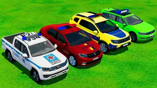 DACIA & VOLKSWAGEN POLICE CARS TRANSPORTING WITH COLOR TRUCKS!   Farming Simulator 22