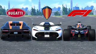 The Crew 2 - RedBull RB14 Vs Koenigsegg Jesko Vs Bugatti Chiron Super Sport 300+